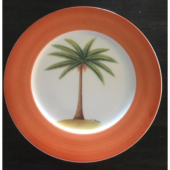 Email De Limoges plates 1855 ORANGE palm tree plates Set of 2 **RARE/HTF - Picture 7 of 10